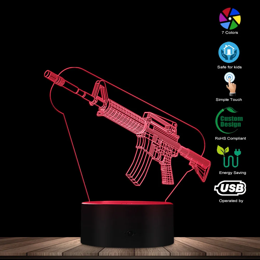 Оптическая иллюзия настольная лампа пулемет дизайн 3D акриловый светильник s военное оружие АК пистолет Ночной светильник подарок для любителей оружия