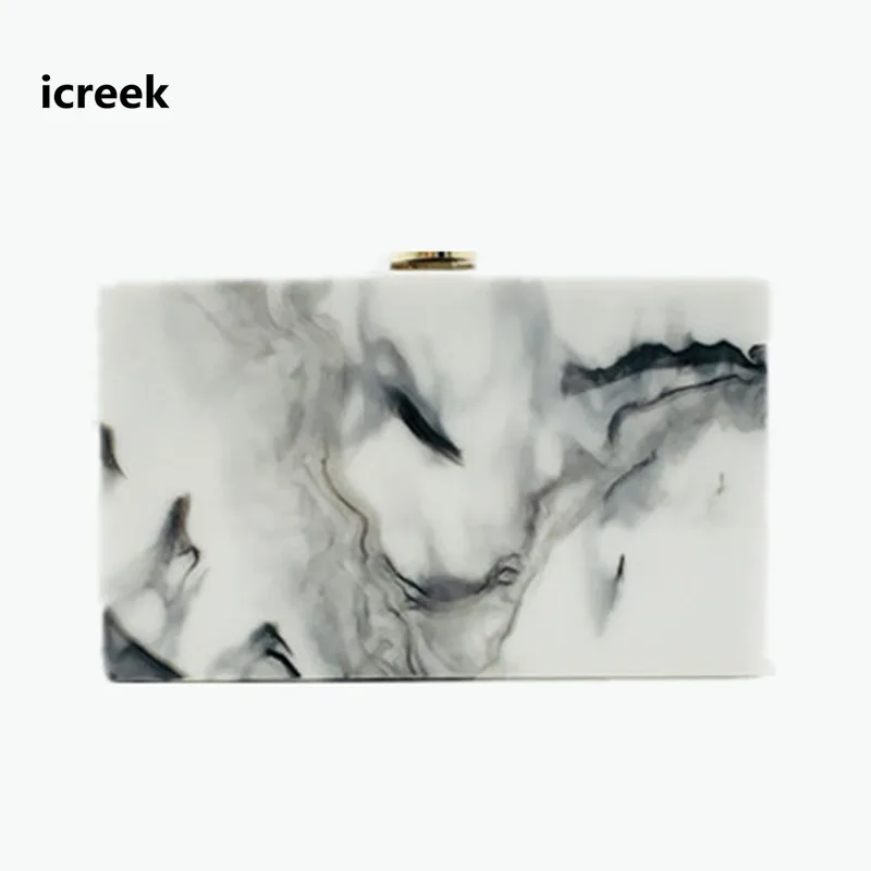 

New Chinese style vintage acrylic evening bag ink print handbag marble pattern women clutch casual messenger shoulder chain bags