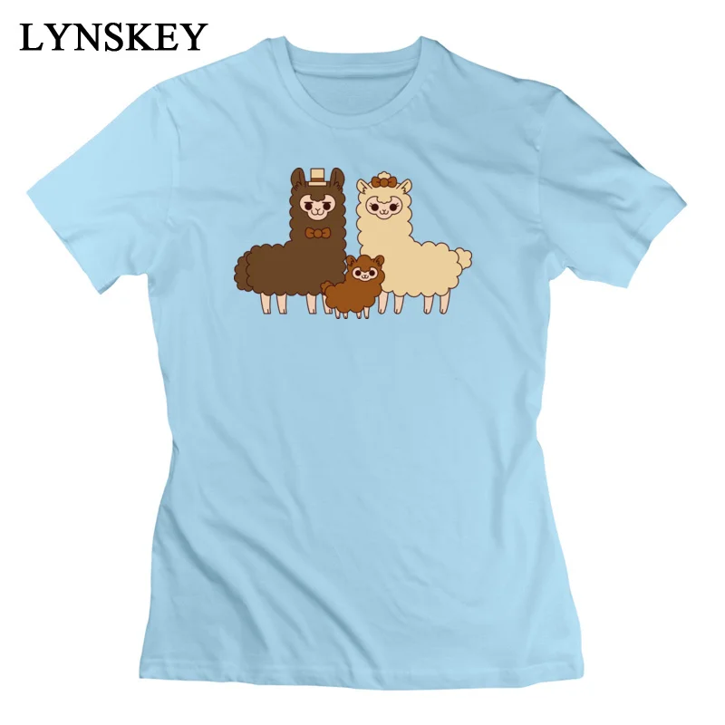 LYNSKEY T-Shirts Slim Fit New Fashion Chocolate alpaca family Round Neck 100% Cotton Women's Summer Fall Tops T Shirt Slim Fit Tee-Shirts pink
