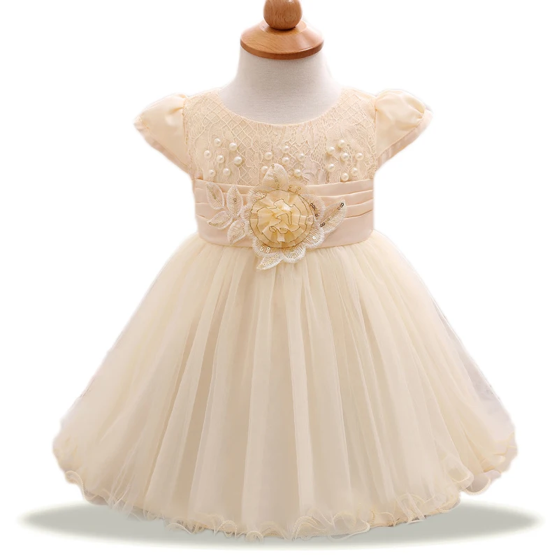 Baby Girls flower Lace dresses Newborn Clothes Sequins cute princess dress champagne pearl