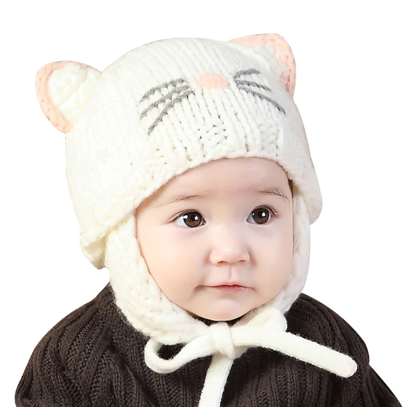 

Knitted Baby Girls Hat Cute Cat Ears Beanie Ear Protection Hat For Girls Handmade Crochet Cotton Beanie Autumn Baby Girls Hat