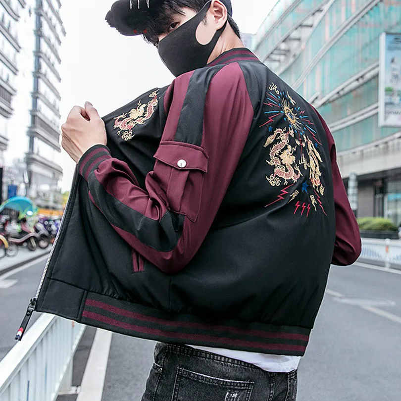 Zogaa Chinese Style Men Jacket Coat Dragon Embroidery Streetwear Men Jacket Coat Hip Hop Mens Bomber Jackets 2019 Autumn Jacket