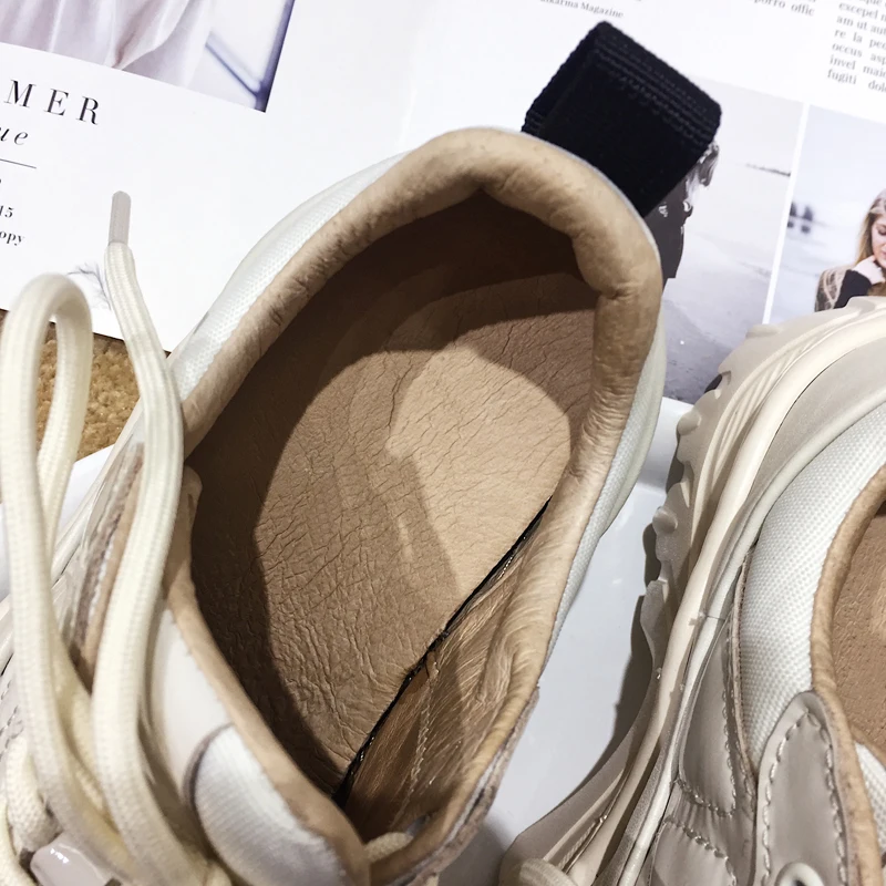 Cuir Blanc Mujer 2018 Casual Fond Zapatillas Femme Lacent Femmes En Chaussures Dirigeants Rond Riz Bout Piste Vache White Silla Épais TxvXEv