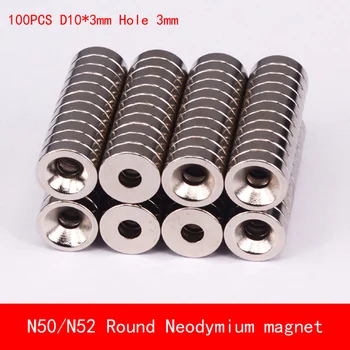 

100pcs N52 N50 Super Strong Round Neodymium Countersunk Ring Magnets 10mm x 3mm Hole 3mm Rare Earth