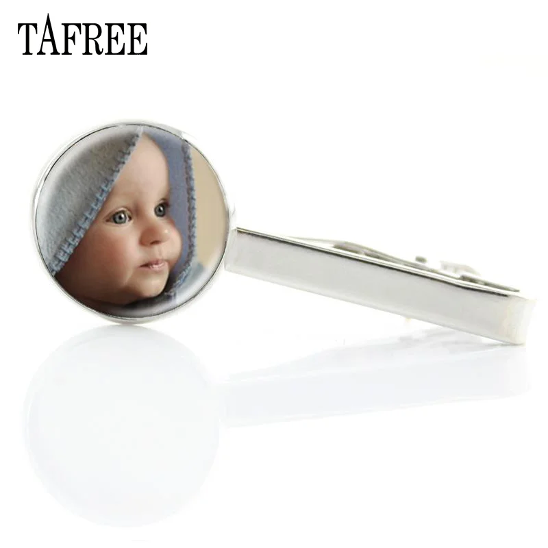 

TAFREE Custom Picture Tie Clip Handmade Glass Gabochon Jewelry Personality Gift For Husband Wife Father Mother Child NA01