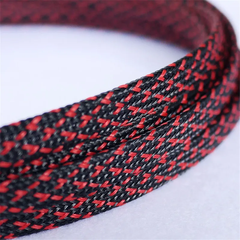 

1 meters Black & Red High quality 8mm Braided PET Expandable Sleeving High Density Sheathing Plaited Cable Sleeves DIY