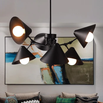 

Korea Style Creative Retro Adjustable Suspension Wire Chandelier E27 Black Iron Chandelier Led Ceiling Light Living Room Bedroom