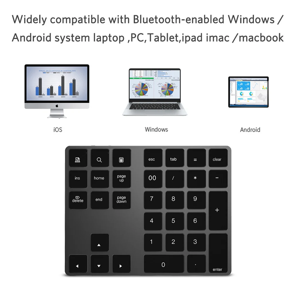 34 клавиши мини алюминиевый сплав ярлыки цифровая клавиатура цифровой настольный ноутбук беспроводной Bluetooth ПК для Apple Android