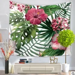 

CAMMITEVER Tapestry Flower Colored Printed Decorative Tree Tapestry Green Leaves Leaf Wall Carpet