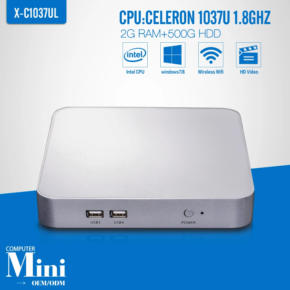 Computer Mini PC Celeron C1037U 2*RJ-45 2G RAM+500G HDD+WIFI Latest Mini Computer Notebook Computer Support win 7 XP system