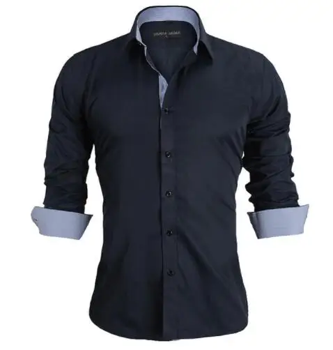 VISADA JAUNA,, мужская рубашка, Мужская одежда, подходит для хлопка, одноцветная Модная рубашка с длинным рукавом, для мужчин, США, 2XL, Camisa Masculin, N5021 - Цвет: N5024Navy