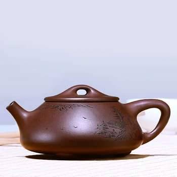 

210ML Yixing Purple Clay Teapot Hand Painted Vintage Pattern Raw Ore Stone Scoop Pot Office Kung Fu Tea Set Zisha Puer Kettles