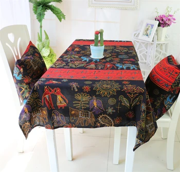 

Cotton & Linen Printing Fabric Tableclothes For Rectangular Tables National Style Elephant Tea Table Cover For Restaurant Hotel