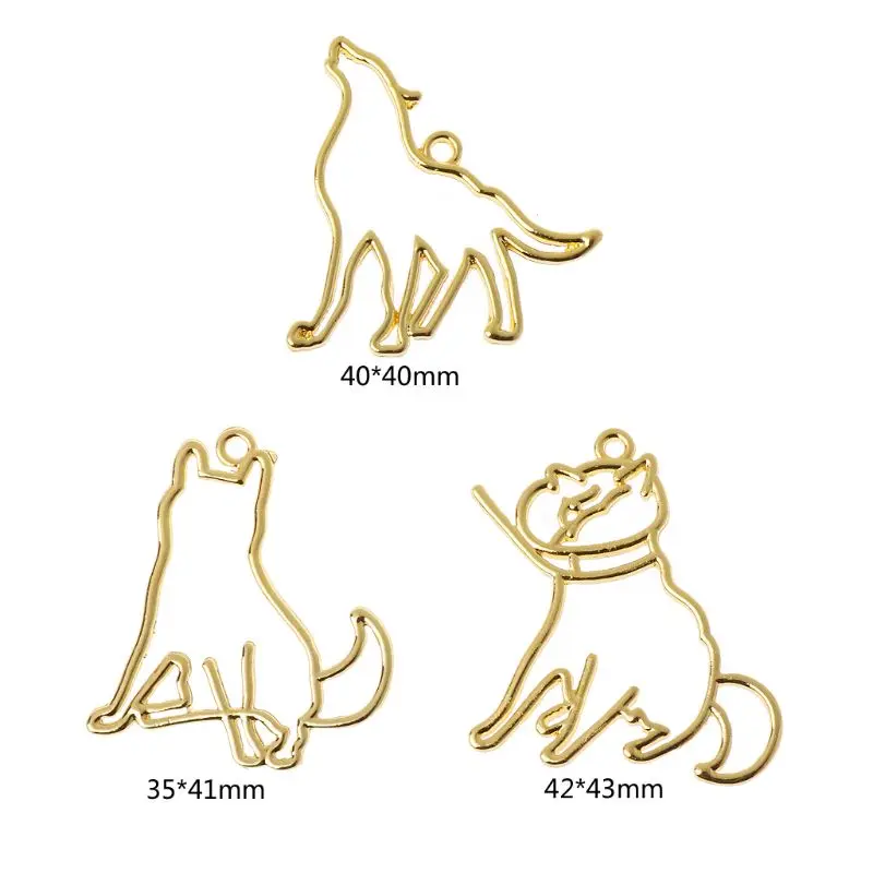 

3Pcs Howling Wolf Dog Cat Profile UV Frames Pendant Open Bezel Resin Jewelry DIY