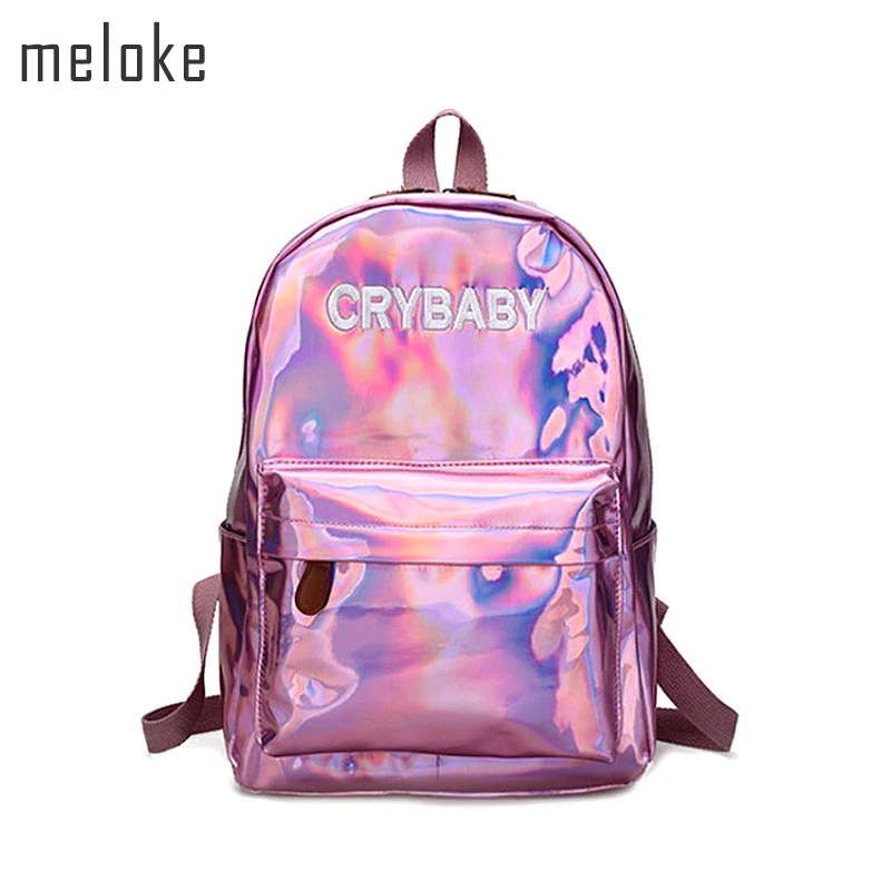 

BEARBERRY 2017 Soft PU Leather Backpack Harajuku Embroidery Letters Laser Backpack School Bags For girls large capacity bags