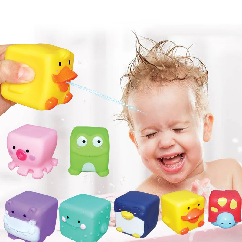 6Pcs Baby Bathing Squeeze Water Spraying Toys Soft Floating Rubber Hand Catching Baby Strength