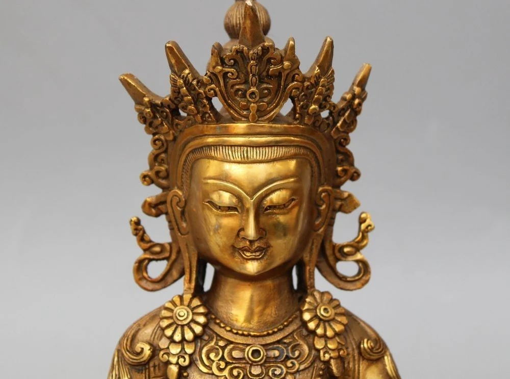 

12" Tibet Temple Bronze Gilt Dragon Robe Vajrasattva Vajradhara Buddha Statue