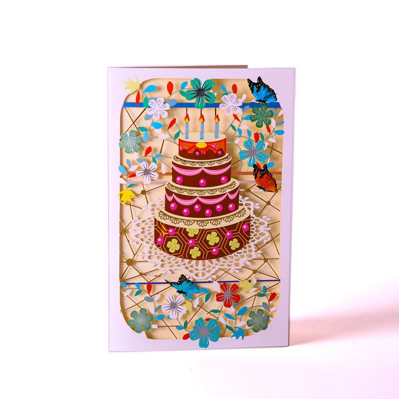 

15*20cm Carving Creative Color Printed Birthday Cake Paper Greeting Cards PostCard Children Birthday Party Inviting Card Gift
