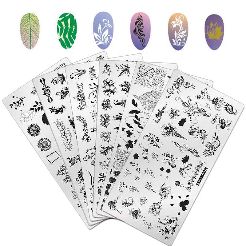 

WAKEFULNESS Flowers Series Nail Stamp Plate Rectangle Leaves Image Stamping Nail Art Stencils Manicure Template Tools