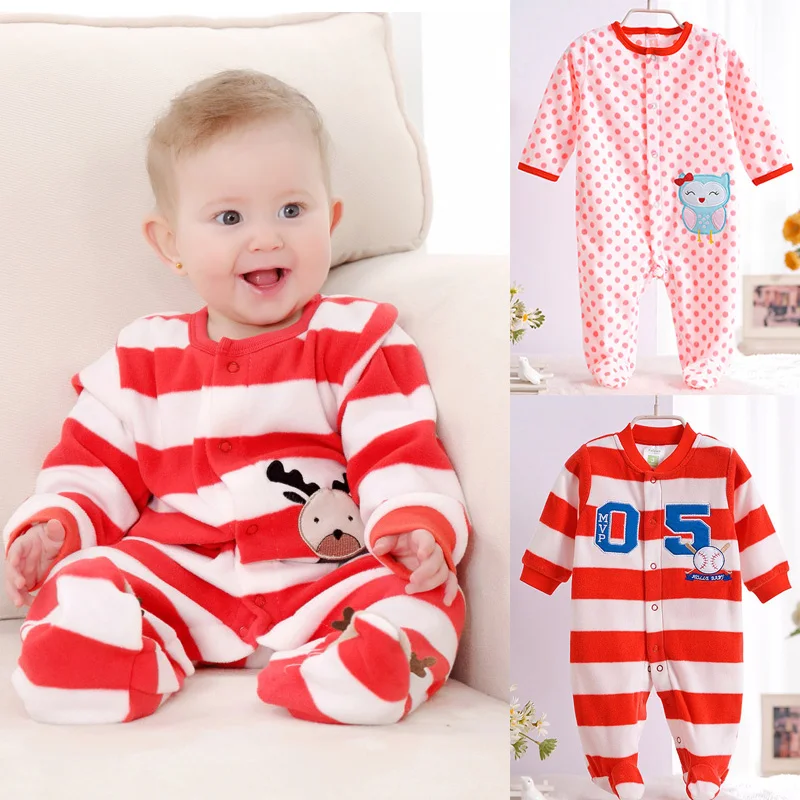 

2019 Fleece Newborn Baby Clothes Baby Girl Boy Long Sleeve Rompers Baby Jumpsuit Autumn Winter Unisex Costume