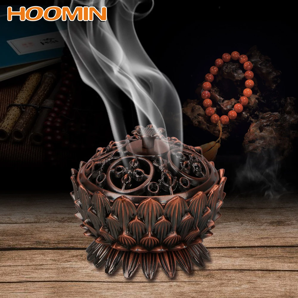 

HOOMIN Hot sale Incense Burner Zinc-copper Alloy Incense Holder Lotus Shape Sandalwood Censer Home Decor for Office Teahouse Use