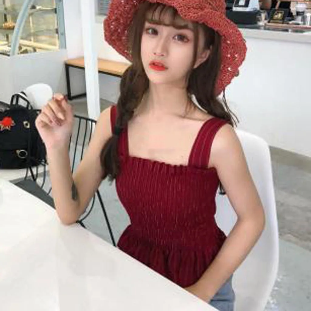 

Summer Fashion Resilience Tight Waist Blouse Ladies Sexy Strap Tank Tops Female Women Sleeveless Shirt Blusas Femininas Pullover