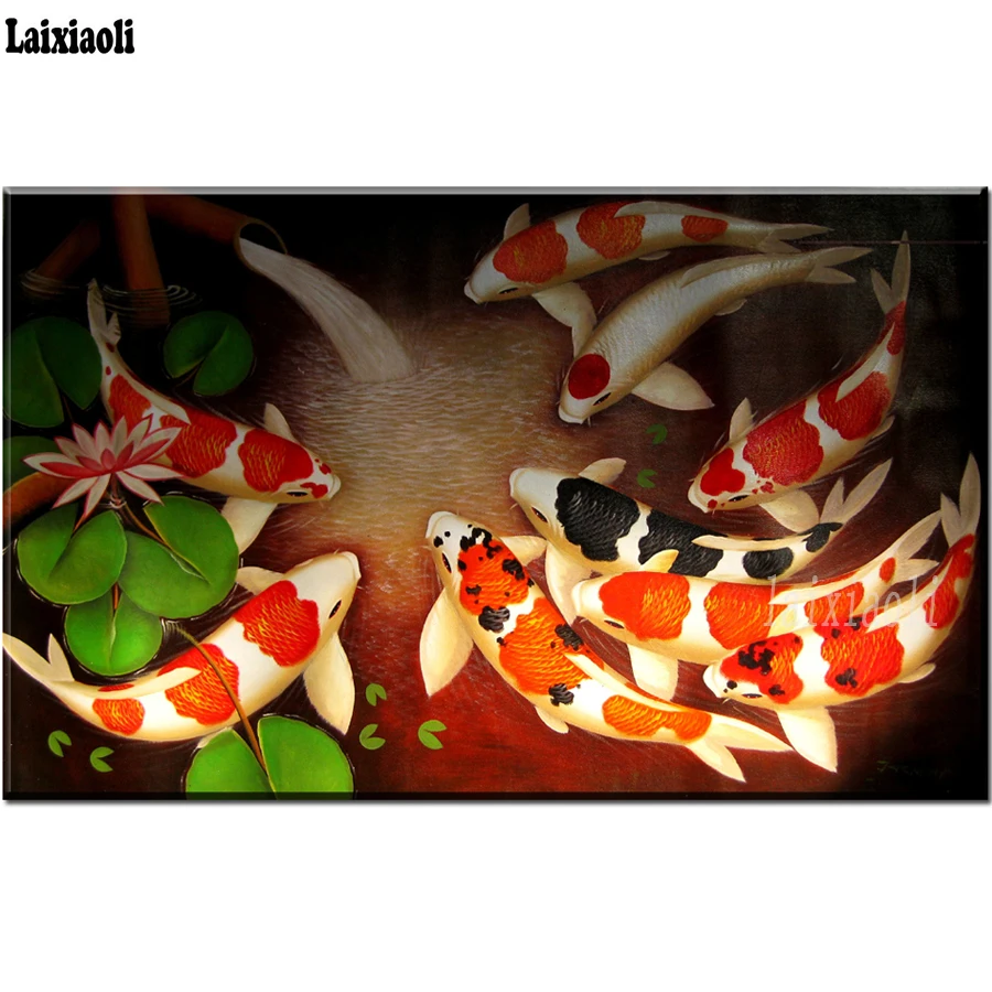 

NEW Diamond Painting Koi Golden Fish graph DIY 3D Diamond Embroidery Nine Fish icon Mosaic Diamond Full display home decoration