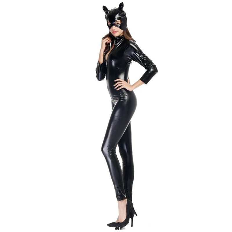 Костюм женщины-кошки, сексуальный костюм аниме, косплей, костюмы из фильмов, черный женский купальник на молнии, костюм женщины-кошки на Хэллоуин, включает маску кошки