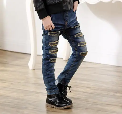 Baratos 3 4 5 6 7 8 9 10 11 12 AÑOS NIÑOS Jeans para niños ropa de niños de invierno ropa adolescente pantalones vaqueros con agujeros para niños