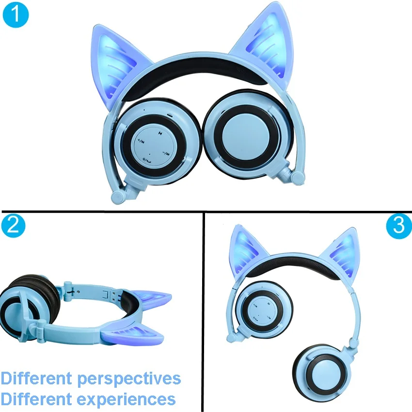 Funelego 2019 Cat Ear Wireless Earphone Flashing Glowing Adult Kid Headset Bluetooth Headphones Mic With LED Light For PC Laptop