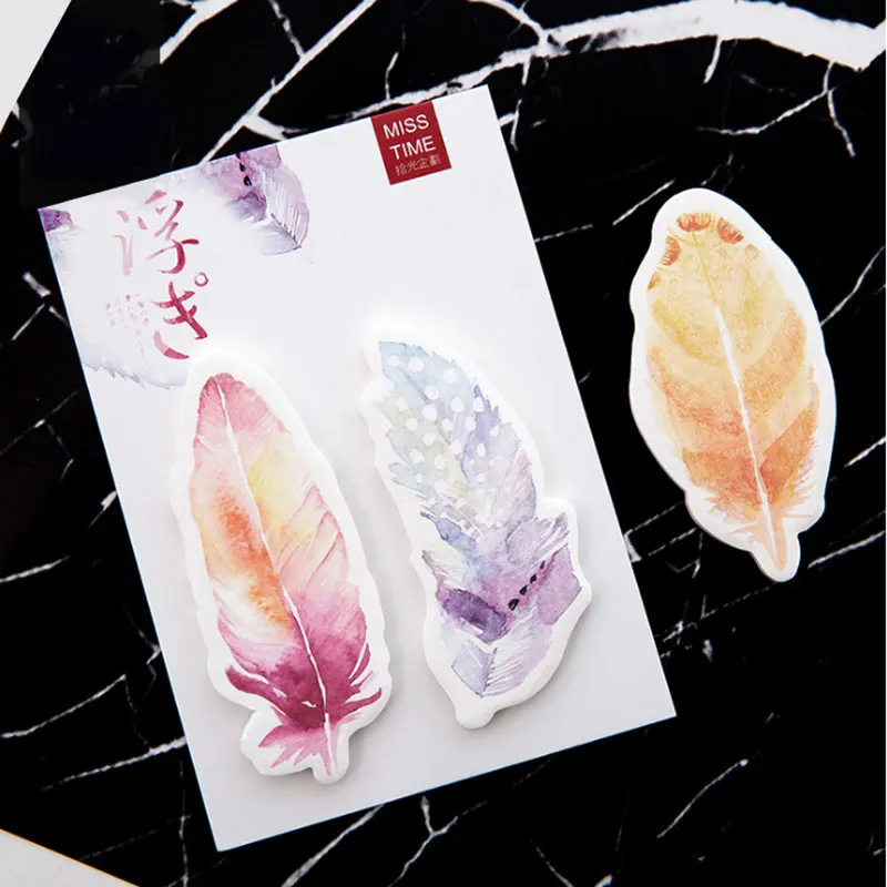 

1X Colored feathers Memo Pad Sticky Notes Memo Notebook Stationery Papelaria Escolar School Paper Stickers stationery Supplies