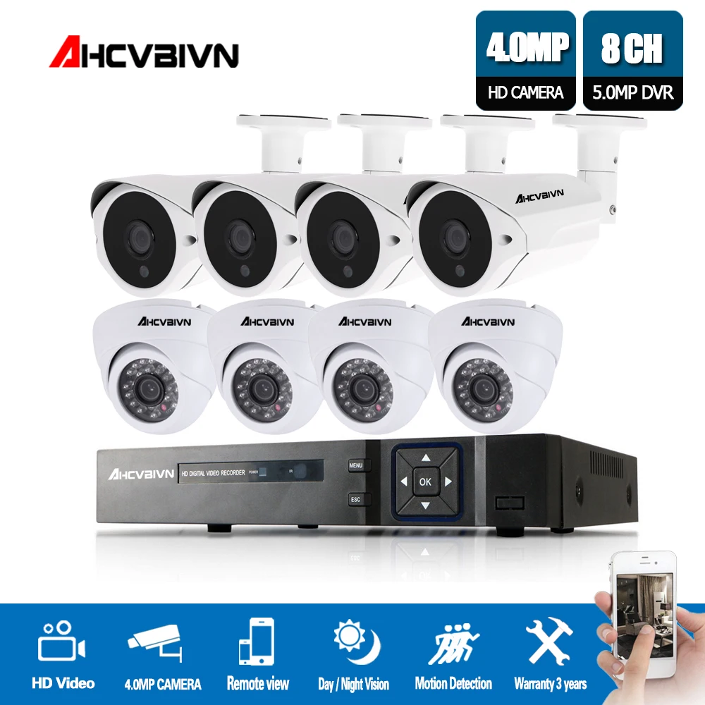 

AHCVBIVN 5MP H.265 System Kit 4mp 8Pcs villa Outdoor Monitor IR Video Surveillance SystemCCTV Security Camera 8ch DVR Kits