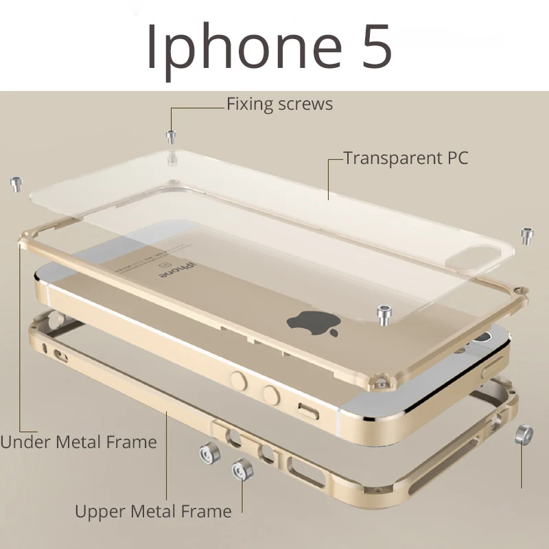 5S bumper for iphone 5s case Metal Frame Transparent PC Back Cover for iphone5 5s 6s