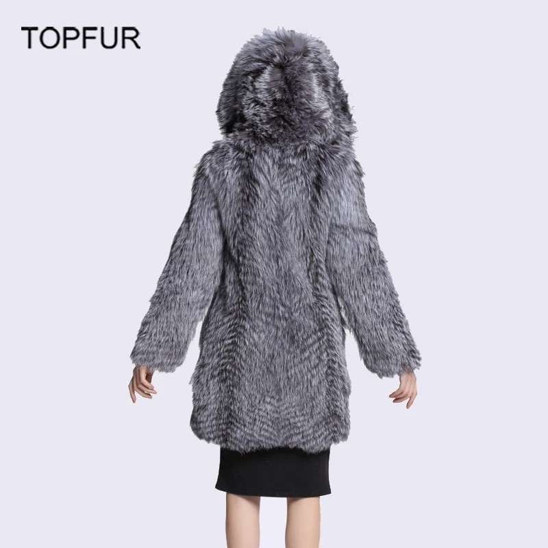 Женское меховое пальто TOPFUR цельное из натурального Меха чернобурки с меховым