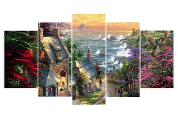 

5pcs/set,DIY Diamond Mosaic Embroidery Landscape Diamond Painting Full square Rhinestone cross stitch seaside town Home Decor