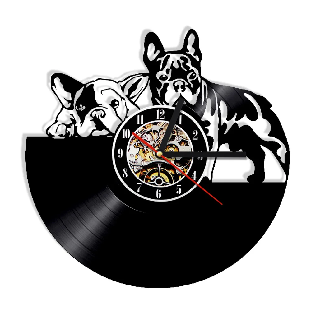 

1Piece French Bulldog Dog Vinyl Record Wall Clock Modern Design Animal Pet Puppy Wall Clock Relogio De Parede Bulldog Lover Gift
