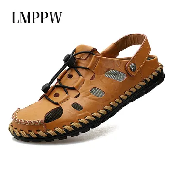 

2019 New Men's Genuine Leather Sandals, Summer Breathable Casual Beach Shoes Outdoor Roman Classic Men Slippers Water Shoes 2A