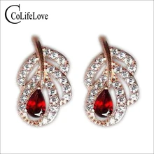 Милая птица в форме пера Серебряные серьги Мода Твердые серьги из серебра 925 натуральный красный гранат серебро серьга из драгоценного камня