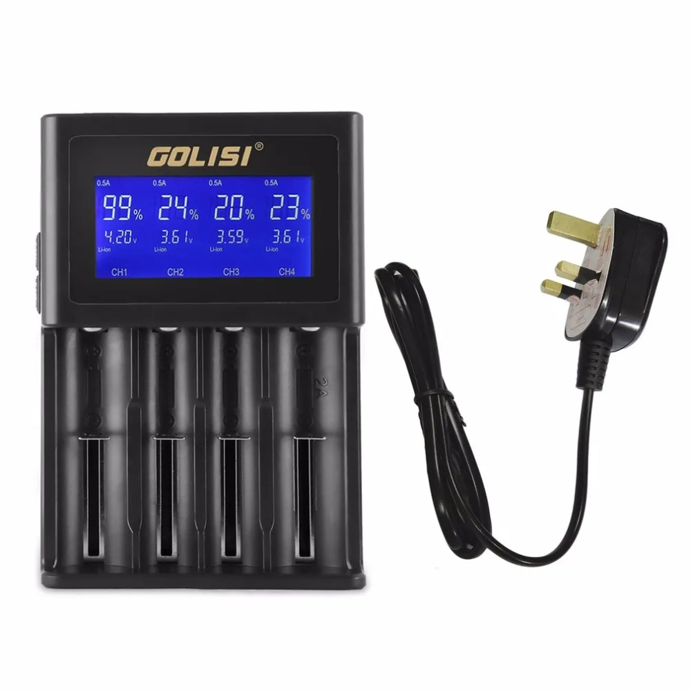 GOLISI S4 4 слота 2A Смарт ЖК-зарядное устройство для Li-Ion 18650 26650 AA& AAA Ni-MH Ni-cd аккумуляторы