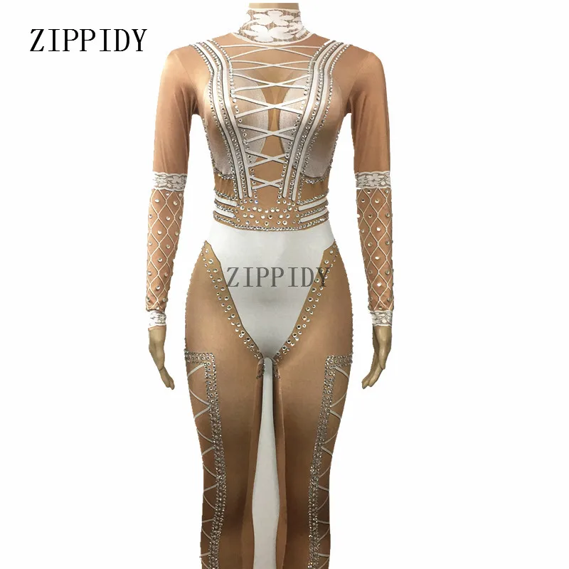 

Sexy Nude Stones Bodysuit Big Stretch Leggings Party Show Costume Dance Performance Wear Female Singer Stage Jumpsuit Women