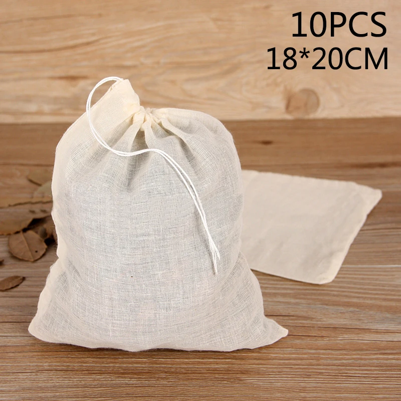 

10PCS Reusable Food Filter Mesh Bag Nut Milk Bean Muslin Fish Soup Cook Boiling Kitchen Accessories Empty Filter Bags