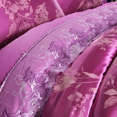 White Silver Color Jacquard Luxury Bedding sets 4/6 Pcs Queen/King size lace cotton Stain Bed set Bed linen Duvet cover pillow 127