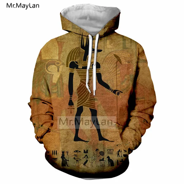 Винтажная куртка с 3D принтом в виде древнеегипетского Фараона, унисекс, Женский/Мужской Ретро пуловер с капюшоном, уличная толстовка для мальчиков, одежда - Цвет: Egyptian 3d Tee 01