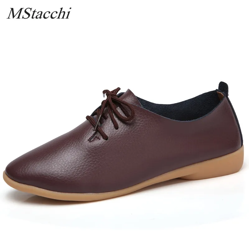 

Mstacchi 2018 Woman Ballet Flats Pointed Toe Shoes Solid Real Leather Lace Up Shoes Fashion Leisure Flat Women Shoes White Shoes