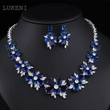 New Luxury jewelry 4 Colors Options Women White ZC Fashion Zirconia Necklace Earring Jewelry Set For Bride