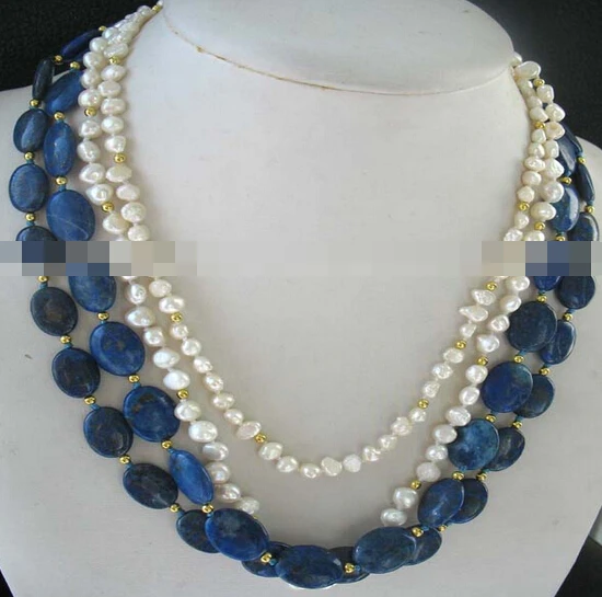

huij 003097 4rows freshwater pearl lapis lazuli necklace necklace
