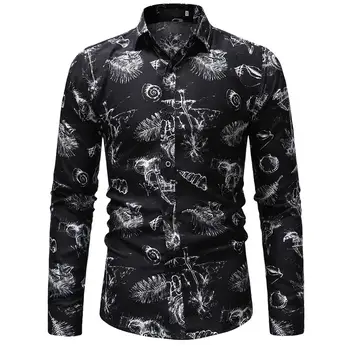 

Mens Dress Shirts Casual Long Sleeve Floral Shirt Men Casual Slim Fit Flower Blouse Men
