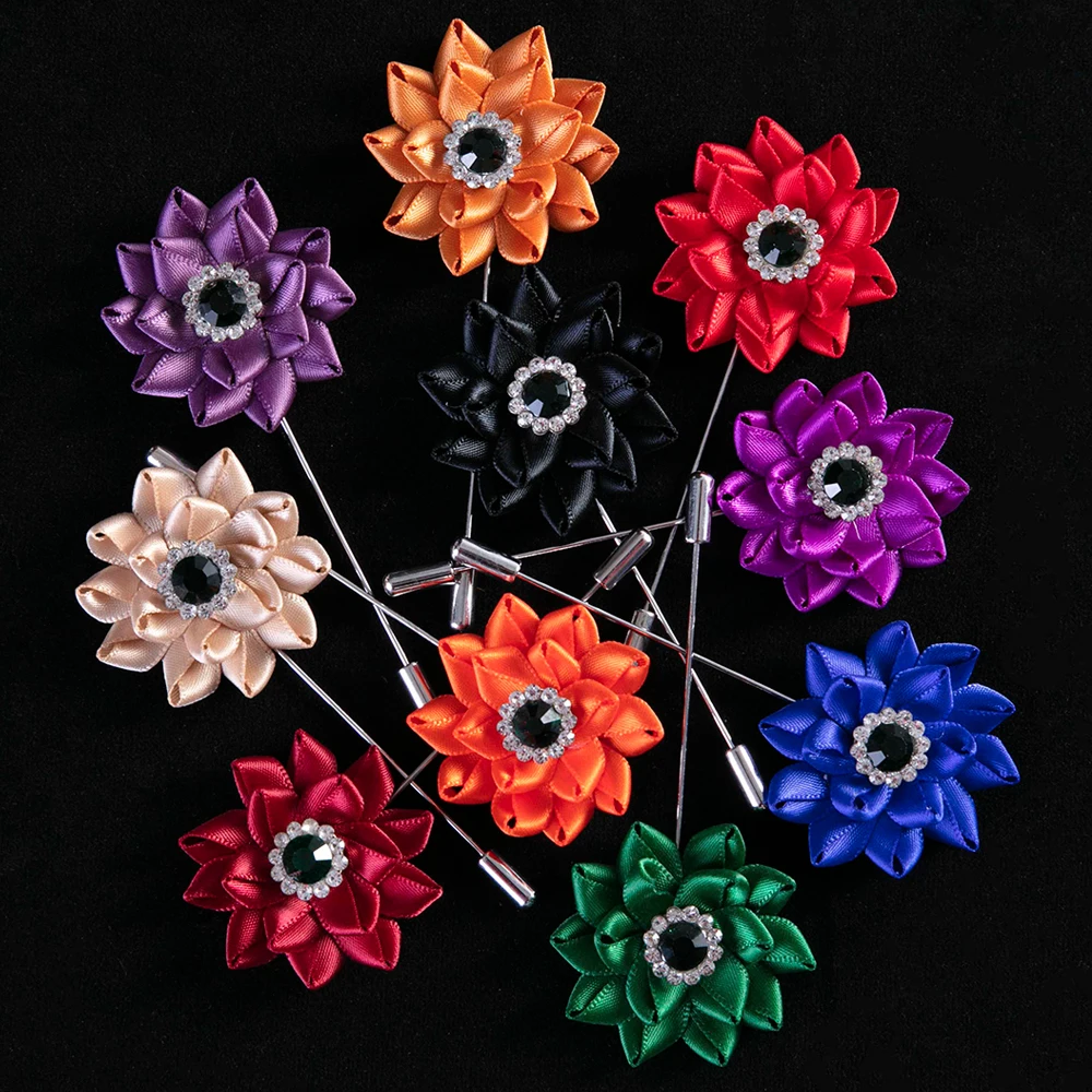 

Fabric Lotus Flower Suit Brooch Pins Men Wedding Vintage Handmade Ribbon Flower Lapel Pin Brooches Accessories for Men 10 Colors