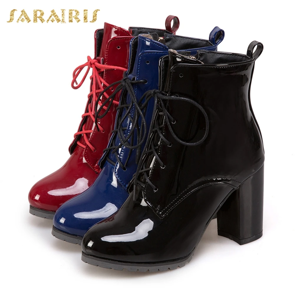 SARAIRIS/вечерние и свадебные ботинки размера плюс 31-50 женская обувь Новые Модные женские ботильоны на высоком толстом каблуке на молнии