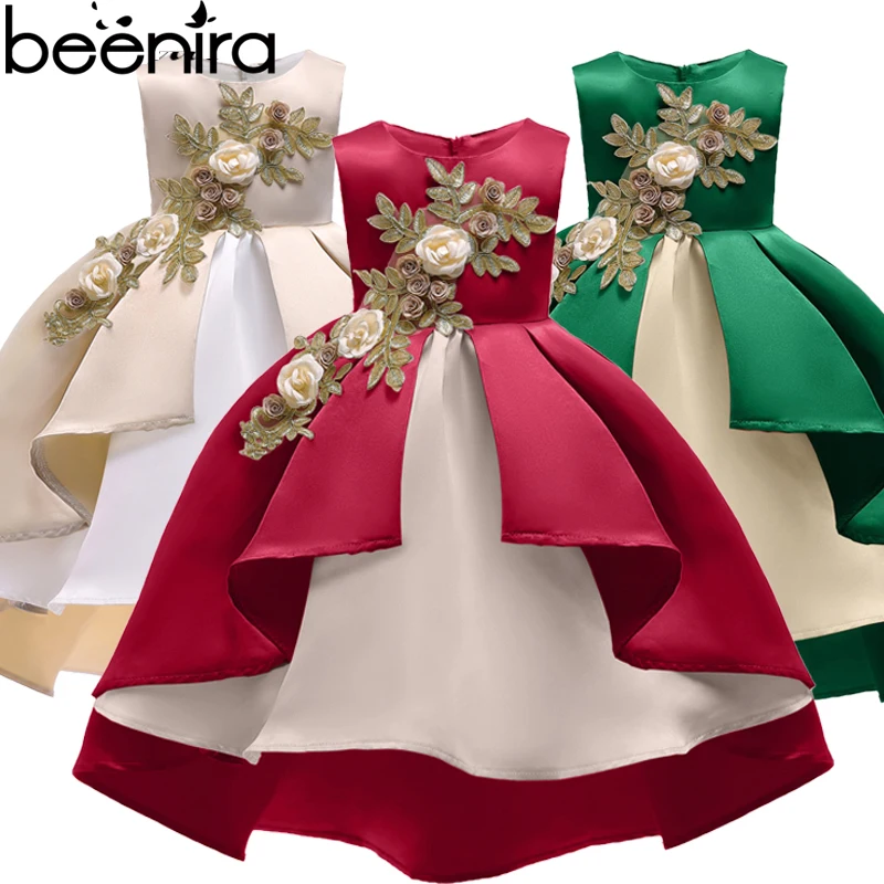 Beenira/платье для девочек; свадебное платье принцессы; стиль; асимметричные платья с аппликацией для девочек на день рождения; детское праздничное платье; одежда